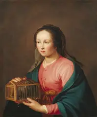 Hendrick Bloemaert, Young Woman with Birdcage, Oil on canvas (relined)