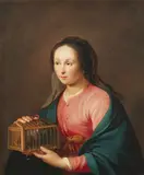 Hendrick Bloemaert, Young Woman with Birdcage, Oil on canvas (relined)