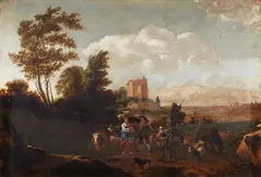 Gerrit Berckheyde, Italian Landscape with a Shepherd and Cattle, Oil on panel