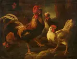 Chicken by circle of Melchior de Hondecoeter, Oil on canvas (relined), sold May 2025