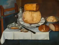 Johann Michael Hambach, Still Life of Bread, Cheese and Butter on a Table, Oil on canvas (relined)