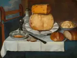 Johann Michael Hambach, Still Life of Bread, Cheese and Butter on a Table, Oil on canvas (relined)