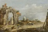 Two Capricci with Ruins by Francesco Guardi in the manner of, Oil on panel. Each, sold May 2025