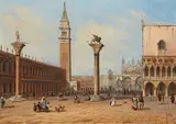 Venetian School around 1800, Two Views of Venice, Oil on canvas. Each