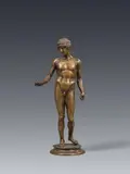 Bronze figure of a youth, follower of Pier Jacopo Alari-Bonacolsi, presumably 17th century by Pier Jacopo Alari-Bonacolsi succession probably from the 17th century, Cast and chased bronze with old patina. The model for our bronze is a large-format bronze statue of the ‘Ephebo’ (, sold May 2025