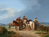 Heinrich Ambros Eckert, Resting Soldiers and Riders, Oil on panel