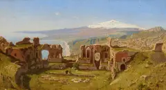 Théodore Caruelle d'Aligny, View of Taormina and the Aethna in the Background, Oil on canvas