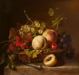 Still life with fruit in a basket by Adriana Johanna Haanen, Oil on panel, sold May 2025