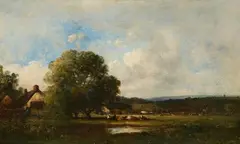 Léon-Victor Dupré, Landscape with Cows by the Water, Oil on canvas (relined)