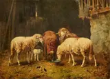 Otto Friedrich Gebler, Sheep in a Barn, Oil on panel