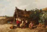 Pál Böhm, Guest of a Hungarian farmer family, Oil on panel