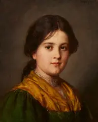 Franz Defregger, Peasant Girl with Necklace, Oil on panel