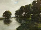 Karl (Charles-Pierre) Daubigny, By the River Bank, Oil on canvas (relined)