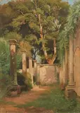 Edmund Kanoldt, Columns in the park of Villa Lante in Bagnaia, Oil on canvas