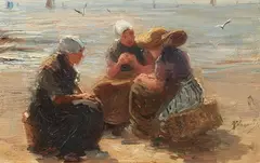 Bernard Blommers, Fisherwomen on the Beach, Oil on panel