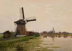 Hans Herrmann, Mill by a Canal, Oil on canvas