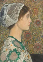August Trümper, Portrait of the wife MinaTrümper (née Woytt) in the costume of a Dutch woman, Oil on canvas