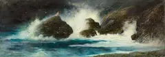 Karl Wilhelm Diefenbach, Stormy Seascape, Oil on canvas (relined)