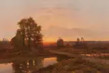 Victor Korecki, Evening River Landscape with a Bridge, Oil on canvas