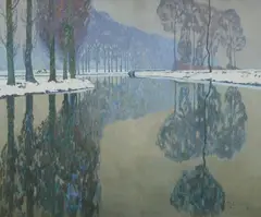 Max Clarenbach, Winter Day on the Erft, Oil on canvas