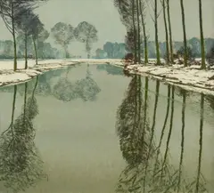 Max Clarenbach, Winter along the River Erft, Oil on canvas