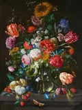 Jan Davidsz. de Heem, Still Life with Flowers and Fruits on a Stone Ledge, Oil on canvas