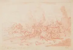 Georg Michael Tauber, Three red Chalk Drawings: Encampments and Cavalry Battles between the Emperors and the Turks, Red chalk. 20.1/