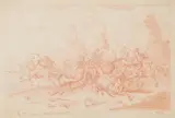 Georg Michael Tauber, Three red Chalk Drawings: Encampments and Cavalry Battles between the Emperors and the Turks, Red chalk. 20.1/