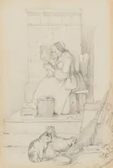 Preliminary drawing for the book illustration "The Ugly Duckling" by Ludwig Richter, Pencil, sold May 2025