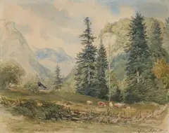 Joseph Höger, Alpine landscape at Lake Attersee, Watercolour