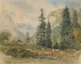 Joseph Höger, Alpine landscape at Lake Attersee, Watercolour