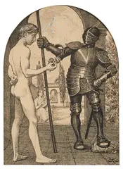 Hans Thoma, Guardian in Front of the Love Garden, Pen and black ink, heightened with white and blue