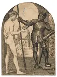 Hans Thoma, Guardian in Front of the Love Garden, Pen and black ink, heightened with white and blue