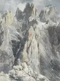 Edward Theodore Compton, Cima di Fiocobon and Cima di Campido from the north-west part of the Altipiano delle Pale di San Martino, Watercolour