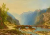 Carl Morgenstern, Bridge over the Aniene below Tivoli, Oil on canvas (relined)