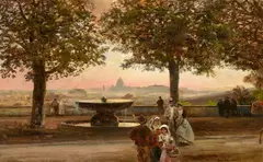 View of Rome from the Villa Medici by Oswald Achenbach, Oil on canvas (relined), sold May 2025