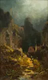 Carl Spitzweg, In the Gulley (House in the Ground with a smoking Chimney), Oil on panel