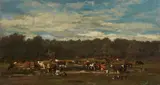 Charles-François Daubigny, Landscape with a Herd of Cattle, Oil on panel (parquetted)