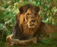 Wilhelm Kuhnert, Resting Lion (Lion in the Green), Oil on canvas