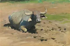 Wilhelm Kuhnert, A Resting Buffalo, Oil on canvas