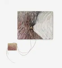 Gerhard Hoehme, Am Rande der Zeichen Appoggiamento, 1980, Acrylic on canvas on artist's board, PVC cord, stone on perspex and photograp