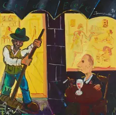 Jörg Immendorff, Café de Flore, Beuys und ich, 1991, Oil on canvas