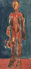 Markus Lüpertz, Ganymed (Mann mit Huhn), 1985/1986, Original woodcut, pigmented like a monotype, on paper