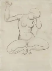 August Macke, Hockender weiblicher Akt, 1911, Charcoal drawing on fine Japan laid paper