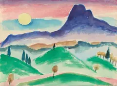 Gabriele Münter, Vorgebirgslandschaft bei Murnau, 1914, Watercolour on laid paper with Hahnemühle watermark