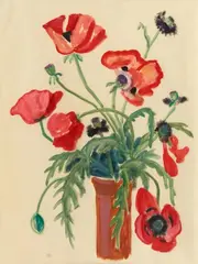 Mohnblumen by Gabriele Münter, 1942, Oil on chamois-coloured Ingres laid paper with watermark (lion), sold Nov 2024