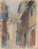 Lyonel Feininger, Weimar, 1906, Colour chalks and pencil on punched laid paper with cropped watermark