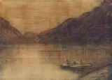 Boot auf dem Lago Maggiore by Christian Rohlfs, 1934, Water tempera and chalk on laid paper with watermark, sold Nov 2024