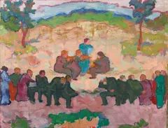 Landleute mit Musikanten by Gustav Gildemeister, 1909, Oil on canvas, sold Nov 2024