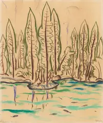 Walter Ophey, Badersee I bei Garmisch, Colour chalk drawing on firm drawing paper